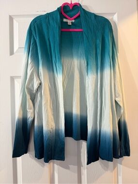 Dressbarn Teal Ombré Knit Open Front Cardigan Size 3X